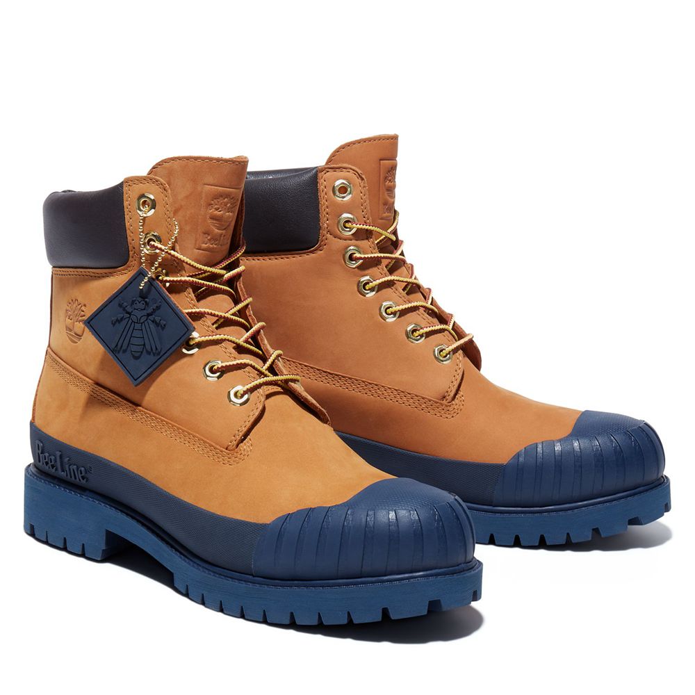 Timberland Mens 6-Inch Boots Bee Line x Waterproof Rubber Toe - Brown/Navy - India MA5382197